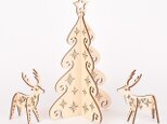 ホワイトクリスマスツリー（木製インテリア）の画像