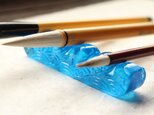 【再販】ガラス製　書道具　筆置き　筆架「千鳥＋青海波」　の画像