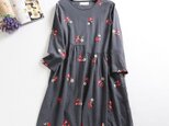 f101806（再販6）★感謝価格＋送料無料★数限定　花柄刺繍　綿麻　長袖ワンピース　