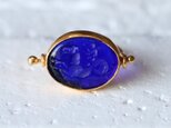 古代スタイル＊ベネチアンブルーガラス　印章　指輪＊10号　GP