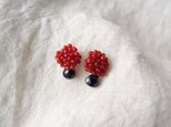 【SALE！】送料無料【天然石の刺繍ピアス】レッドアゲート・ブラックスピネル