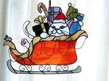 猫のクリスマスオーナメント/ソリ「ステンドグラス」の画像