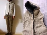 【受注制作】リネン×グレー杢ボア　あったか衿ベスト　リバーシブル