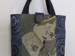 送料無料　藍大島紬と長襦袢で作った手提げ袋　３１６７の画像