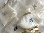 モノグラム刺繍オーダーホワイトリネンハンカチ