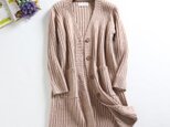 ★クリスマスキャンペーン★f110822 送料無料 糸織りの暖かいカーデ　ポケット付き　ベージュ