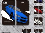 日産スカイラインGT-R（BNR34）　イラスト スマホケース（手帳型）iPhone&Android対応　6色バリエーションの画像