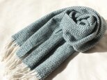 <sold>カシミヤマフラー　山形斜文　　オフホワイトと深いブルー　手織り