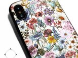 iphoneXケース/iphoneXsケース 軽量レザーケースiphoneXカバー（花柄×ブラック）ワイルドフラワー　ボタニカルの画像