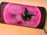 catwalk oikawa　猫のデザイン　レザークラフト　ロング財布　花畑猫の画像