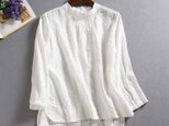 f121915春の刺繍ブラウス　フリル衿　刺繍生地　長袖　コットン100％ ホワイト