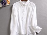 f010201 刺繍入り　シンプルで着回しやすい　長袖　シャツ　コットン　ホワイト