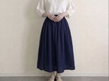 国産ダブルガーゼ(紺) ◇ ソフト加工◇ギャザースカート