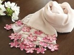 【受注製作】レースの花付き　シフォンストール「桜」クリームベージュの画像
