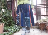 古布リメイクスカート☆ふわふわガーゼと古絣でパッチ＆パッチ80㎝丈の画像