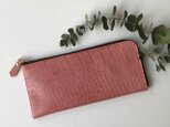 牛革のスリムな長財布　Ｌ字型　クロコダイル型押し　春いろピンクの画像
