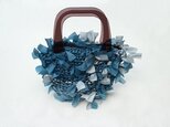 [cyane]basket bag / blue&gray marble × handle:brownの画像