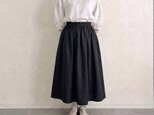 育てるリネン(ブラック) ◇中厚リネン100％  ギャザースカート