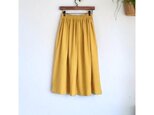 コットンリネン(マスタード) ◇ワッシャー加工　ギャザースカート　ハーフリネン　綿麻