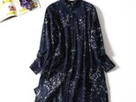 ★送料無料★f8011506　小花柄プリント　綿麻　長袖　ロングシャツ　ワンピース