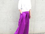 オーキッドパープルのリネンタックプリーツワイドパンツ【S】の画像