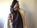 銘仙と播州織のストール015（紫×ベージュ）スカーフ　麻　リネン　コットンの画像
