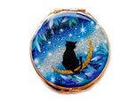 国産高品質ゴールドミラー　猫と月 ～星に願いを～ 黒猫Ver. 　コンパクトミラーの画像