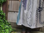 手拭いリメイクスカート☆古てぬぐいに柿渋染＋エコ染料+鉄媒染でロングな８４㎝丈の画像