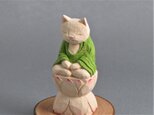 木彫りの座禅猫　袈裟を着た猫仏さま　仏像ねこ1801の画像