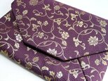 和布のバッグ　数寄屋袋　花唐草　「紫と金」クラッチバッグの画像