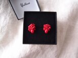【天然石の刺繍ピアス】red coral drop mix