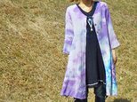 タイダイ　絞り染め 曼荼羅　新型前開きのチュニックカーデ♪美しい紫のムラ染めに幻想的なスノーフレイク曼荼羅♪HD8-69の画像