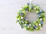 green drops 緑の実と青い花のリース:母の日 父の日 贈り物に