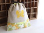 手刺繍×花柄ヴィンテージ巾着【蝶】の画像