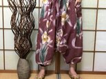 サルエルパンツ　de　浴衣　サーモンピンク菖蒲