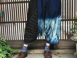 古布リメイク☆藍染暈しに古風呂敷刺し子を組み合わせた大人可愛いサルエルパンツの画像