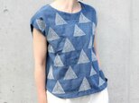 再々販★ちくちく総手刺繍!三角柄刺し子の手織りコットンブラウスの画像