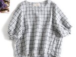 f8053111風合いリネン　チェック　ギャザイースリーブ　ブラウス　トップス　