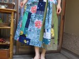 浴衣リメイク☆緑系のゆかた色々カラフルキュートな79㎝丈の画像