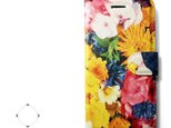 【両面デザイン】 iphoneケース 手帳型 レザーケース カバー（花柄×ブラック）フラワーアートの画像