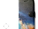 【両面デザイン】 iphoneケース 手帳型 レザーケース カバー（天の川×ブラック）夜空の画像