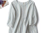 ★6月キャンペーン作品　送料無料★f8061002ふんわりストライプデザインブラウス　後ろボタン　コットン　３色