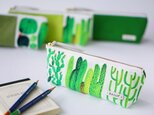 一点もの！デザイナーズ生地で作ったサボテン柄のペンケース（サボテン×緑の帆布）の画像