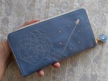 「ひこうき雲」水色パール×ドット柄(ヤギ革)ラウンドファスナー型の画像