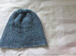 ☆受注製作　リネン100％　手編みニットキャップ　インディゴの画像