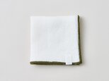 リネンハンカチ（ホワイト×カーキ）