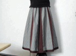 着物リメイク♪大島紬（５マルキ）とストライプコラボスカート（裏地付き）の画像