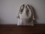 刺し子のパッチワーク巾着　ホワイト系