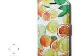 【両面デザイン】 iphoneケース 手帳型 レザーケース カバー レモン×オレンジ×ライム　フルーツ柄の画像