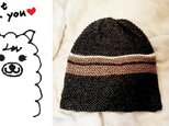 恵美子様専用ページ　リネン100%のニットキャップ　カフェモカ×鉄黒の画像